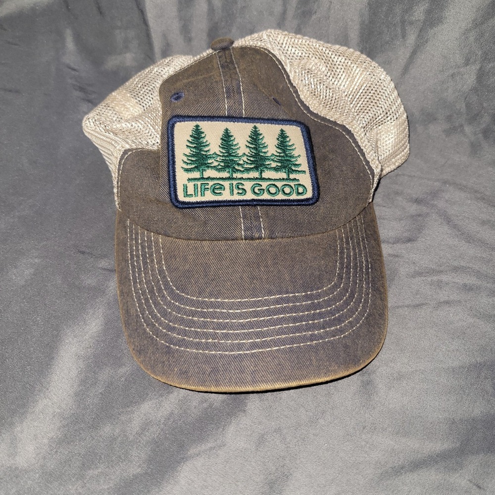 Life Is Good Trucker Hat Adjustable Pine Tree Beige Men's Or Women's